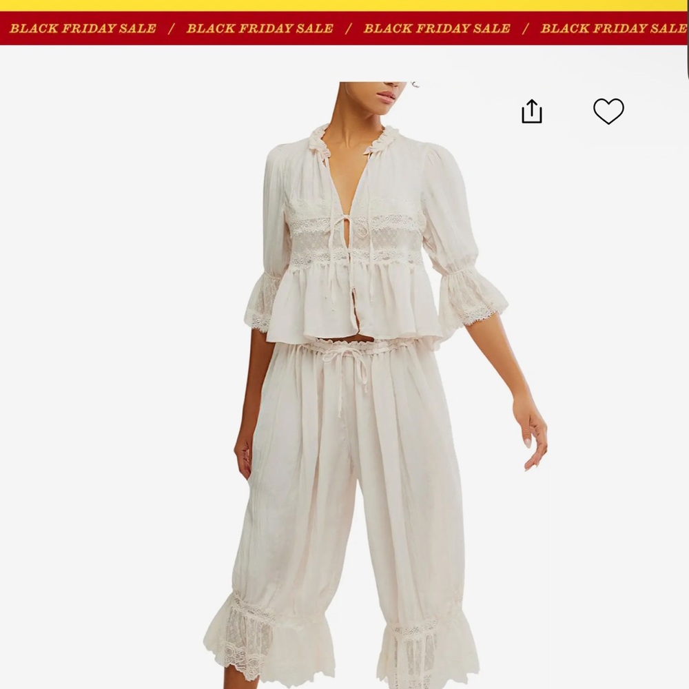 Free People Cream Lace Trimmed Top.